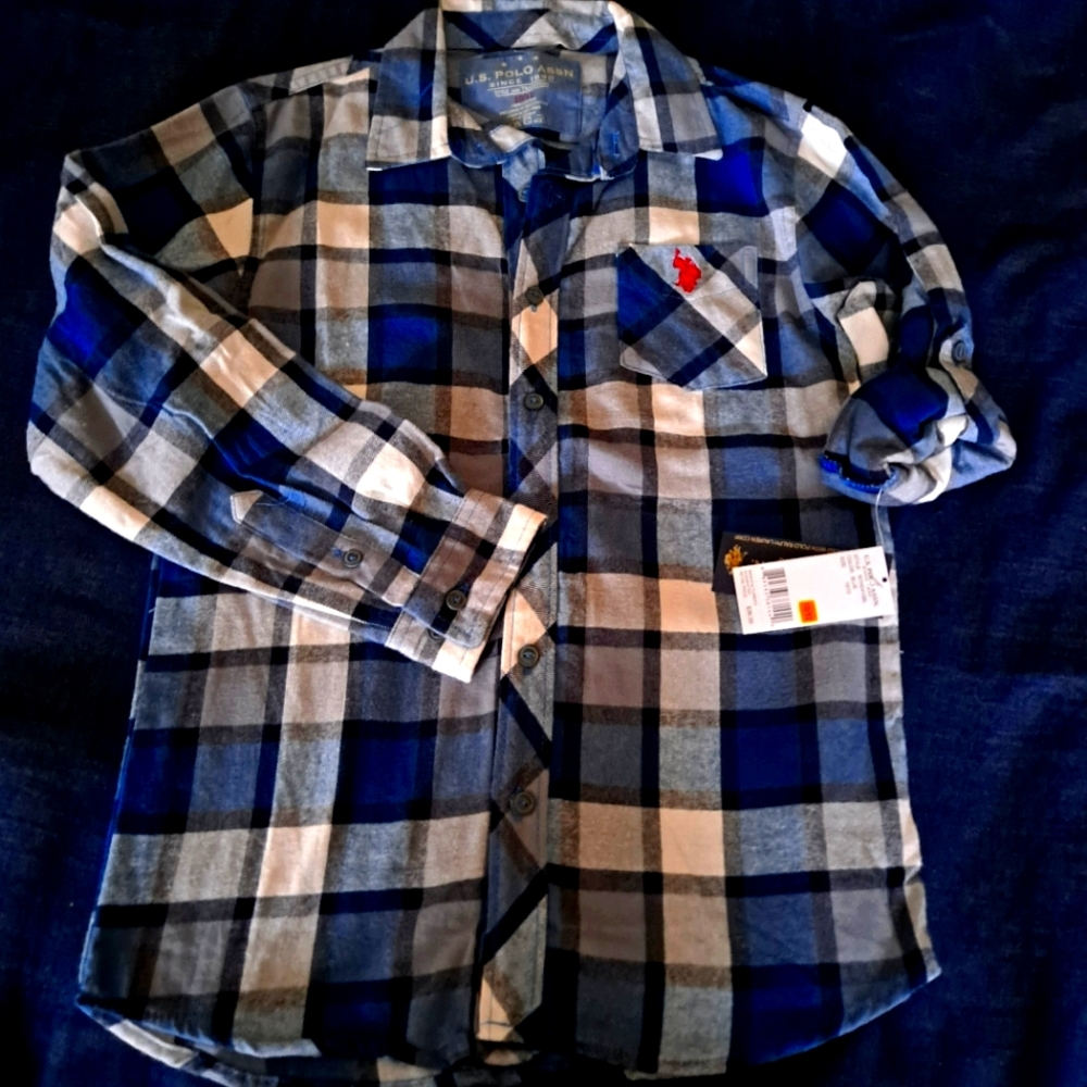 U.S. Polo Assn.  boys size 10-12 Blue and Cream